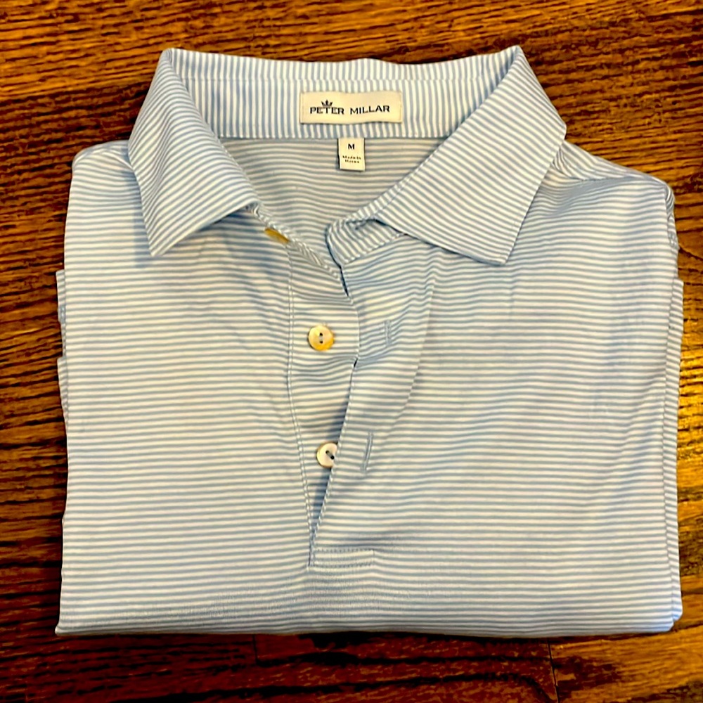 Peter Millar white and blue stripe polo